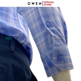 Áo Sơ Mi Nam Tay Dài Owen AR221052DT Kẻ caro xanh trắng Dáng Regular Fit Tà Lượn Có Túi Vải Nano