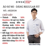 Áo Sơ Mi Nam Tay Dài Owen AR220134DT màu oxford trắng Dáng Regular fit chất liệu sợi tre