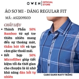 Áo Sơ Mi Nam Tay Dài Owen AS220950D màu kẻ caro xanh navy trắng Dáng Slim Fit Tà Lượn Không Túi Vải Sợi Tre