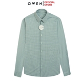 Áo Sơ Mi Nam Tay Dài Owen AS230520D màu kẻ caro xanh lá dáng slim fit tà lượn không túi chất liệu knit