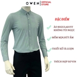 Áo Sơ Mi Nam Tay Dài Owen AS230520D màu kẻ caro xanh lá dáng slim fit tà lượn không túi chất liệu knit