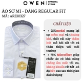 Áo Sơ Mi Trắng Nam Tay Dài Owen AR230327D màu trắng trơn dáng suông tà lượn không túi chất liệu sợi sồi