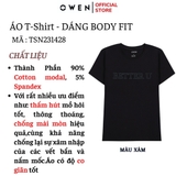 Áo Thun Nam Tay Ngắn Không Cổ Owen TSN231428 màu đen dáng body fit vải cotton modal