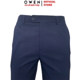 Quần Tây Nam Owen QRT242405 màu xanh tím than trơn dáng suông cạp tăng đơ chất liệu TR spandex