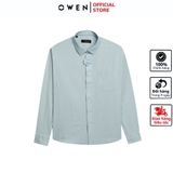 Áo Sơ Mi Nam Tay Dài Owen AR240018DT màu xám nhạt kẻ caro dáng suông tà lượn có túi chất liệu nano