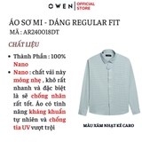 Áo Sơ Mi Nam Tay Dài Owen AR240018DT màu xám nhạt kẻ caro dáng suông tà lượn có túi chất liệu nano