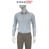 Áo Sơ Mi Nam Tay Dài Owen AR240018DT màu xám nhạt kẻ caro dáng suông tà lượn có túi chất liệu nano