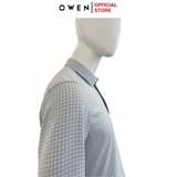 Áo Sơ Mi Nam Tay Dài Owen AR240018DT màu xám nhạt kẻ caro dáng suông tà lượn có túi chất liệu nano