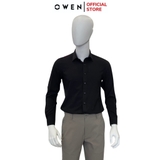 Áo Sơ Mi Nam Tay Dài Owen AS230340D màu đen trơn dáng slim fit tà lượn không túi vải nano