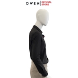 Áo Sơ Mi Nam Tay Dài Owen AS230340D màu đen trơn dáng slim fit tà lượn không túi vải nano