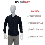 Áo Sơ Mi Nam Tay Dài Owen AS230340D màu đen trơn dáng slim fit tà lượn không túi vải nano