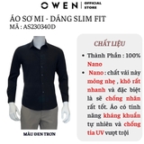 Áo Sơ Mi Nam Tay Dài Owen AS230340D màu đen trơn dáng slim fit tà lượn không túi vải nano