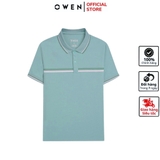 Áo Thun polo Nam Tay Ngắn Có Cổ Owen APV243613 màu xanh mint phối trắng dáng body fit tà bằng xẻ tà chất liệu Function thể thao