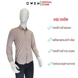 Áo Sơ Mi Nam Tay Dài Owen AS240538D màu be kẻ caro dáng ôm slim fit tà lượn không túi chất liệu bambo poly