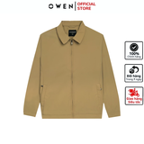Áo Khoác Jacket Owen JK241494 màu be đậm dáng regular fit, cổ bẻ, khóa kéo, tay và gấu suông chất liệu polyester