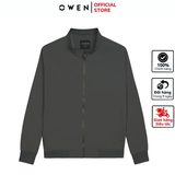 Áo Khoác Jacket Owen JK241487 màu xám đậm dáng regular fit, cổ cao 3 phân, khóa kéo, tay và gấu bo chun chất liệu polyester