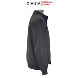 Áo Khoác Jacket Owen JK241487 màu xám đậm dáng regular fit, cổ cao 3 phân, khóa kéo, tay và gấu bo chun chất liệu polyester