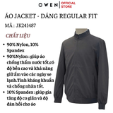 Áo Khoác Jacket Owen JK241487 màu xám đậm dáng regular fit, cổ cao 3 phân, khóa kéo, tay và gấu bo chun chất liệu polyester