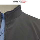 Áo Khoác Jacket Owen JK241487 màu xám đậm dáng regular fit, cổ cao 3 phân, khóa kéo, tay và gấu bo chun chất liệu polyester