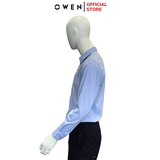 Áo Sơ Mi Nam Tay Dài Owen AR240568DT màu xanh nhạt dáng reguler fit chất liệu Spandex