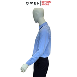Áo Sơ Mi Nam Tay Dài Owen AR240571DT màu xanh nhạt dáng reguler fit chất liệu Spandex