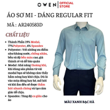 Áo Sơ Mi Nam Tay Dài Owen AR240583D màu xanh nhạt dáng reguler fit chất liệu Spandex