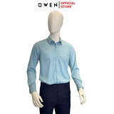 Áo Sơ Mi Nam Tay Dài Owen AR240583D màu xanh nhạt dáng reguler fit chất liệu Spandex