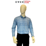 Áo Sơ Mi Nam Tay Dài Owen AR240576DT màu xanh kẻ caro dáng reguler fit chất liệu Spandex