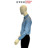 Áo Sơ Mi Nam Tay Dài Owen AR240576DT màu xanh kẻ caro dáng reguler fit chất liệu Spandex