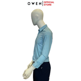 Áo Sơ Mi Nam Tay Dài Owen AS240604D màu xanh nhạt dáng slimfit chất liệu Spandex