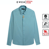 Áo Sơ Mi Nam Tay Dài Owen AS240604D màu xanh nhạt dáng slimfit chất liệu Spandex
