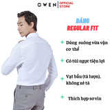 Áo Sơ Mi Trắng Nam Tay Dài Owen AR240309D màu trắng trơn Dáng suông regular fit tà lượn không túi Chất liệu café