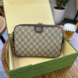 Túi đeo chéo Clutch cầm tay Gucci Ophidia Nâu họa tiết monogram tag Da Like Auth on web fullbox bill thẻ