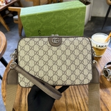 Túi đeo chéo Clutch cầm tay Gucci Ophidia Nâu họa tiết monogram tag Da Like Auth on web fullbox bill thẻ