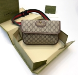 Túi đeo chéo bụng ngực Gucci Nâu nắp gập logo hổ sắt họa tiết monogram Like Auth on web fullbox box nam châm bill thẻ