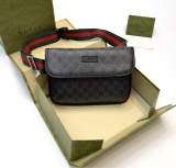 Túi đeo chéo bụng ngực Gucci Đen nắp gập họa tiết monogram Like Auth on web fullbox box nam châm bill thẻ