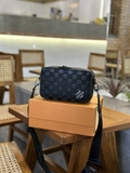 Túi hộp Louis Vuitton 2 khóa đeo chéo vân caro nổi logo tag Trắng 18x5x11x6.5cm Like Auth on web fullbox bill thẻ