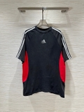 Áo phông T shirt Balenciaga x Adidas Đen kẻ sọc vai phối vải sườn Đỏ Like Auth on web