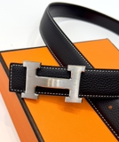 Thắt lưng, dây nịt, belt Hermes mặt trơn 18k dây nịt Đen sần kẻ chỉ Trắng 85-110cm fullbox Like Auth 1-1 on web