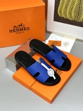 Dép lê sandal Hermes Quai Xanh Dương đế Đen Đế gỗ da bò bản Like Auth 1-1 on web Full 3 box bill thẻ phụ kiện