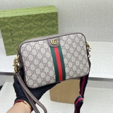 Túi đeo chéo Clutch cầm tay Gucci Ophidia Nâu họa tiết monogram tag vải Xanh Đỏ Like Auth on web fullbox bill thẻ