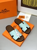 Dép lê sandal Hermes Quai Xanh Ngọc đế Nâu Đế gỗ da bò bản Like Auth 1-1 on web Full 3 box bill thẻ phụ kiện