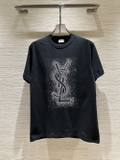 Áo phông T shirt Saint Laurent Đen ngực logo đá hạt Like Auth on web