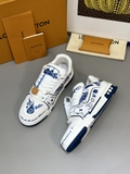 Giày sneaker Louis Vuitton Trainer Trắng logo họa tiết Xanh Dương new 2024 Like Auth on web fullbox bill thẻ phụ kiện