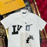 Áo sơ mi Louis Vuitton Trắng logo LV Thỏ đập búa wash ngực Like Auth 1-1 on web