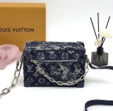Túi hộp Louis Vuitton đeo chéo Xanh vải bò Jean monogram phối xích Like Auth on web fullbox bill thẻ