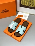 Dép lê sandal Hermes Quai Xanh Ngọc đế Nâu Đế gỗ da bò bản Like Auth 1-1 on web Full 3 box bill thẻ phụ kiện