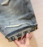 Quần short ngố đùi Jean Dolce Gabbana Xanh bạc rách mài logo DG vương miện gấu Like Auth 1-1 on web