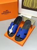 Dép lê sandal Hermes Quai Xanh Dương đế Đen Đế gỗ da bò bản Like Auth 1-1 on web Full 3 box bill thẻ phụ kiện
