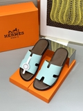 Dép lê sandal Hermes Quai Xanh Ngọc đế Nâu Đế gỗ da bò bản Like Auth 1-1 on web Full 3 box bill thẻ phụ kiện